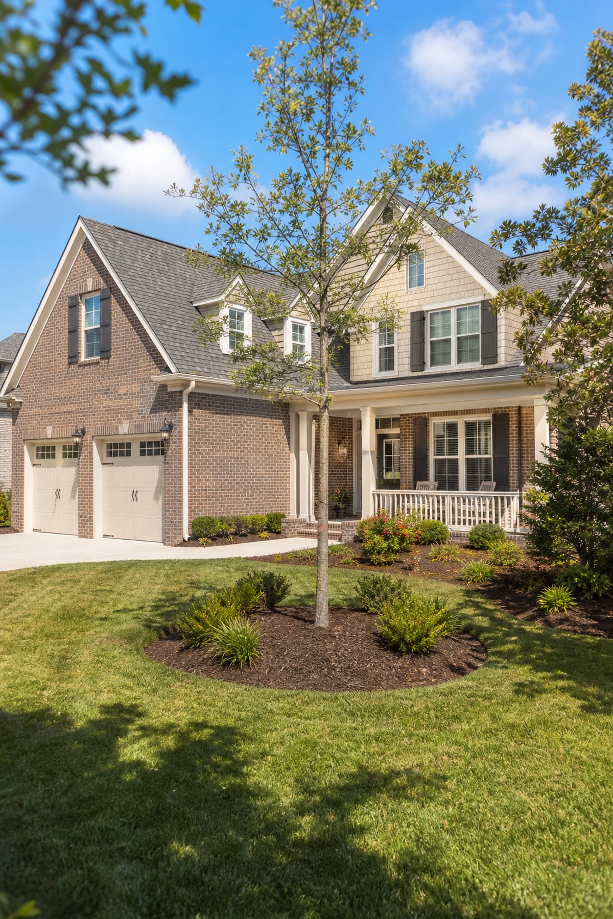Brick and siding home with a covered porch in a Baldwin County neighborhood